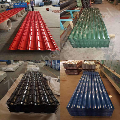 Folha de telhado corrugada personalizada ASTM A653 Dx51d Z275 14 Gauge Color Coated Prepainted Galvanized PPGI Fechado de telhado de aço corrugado