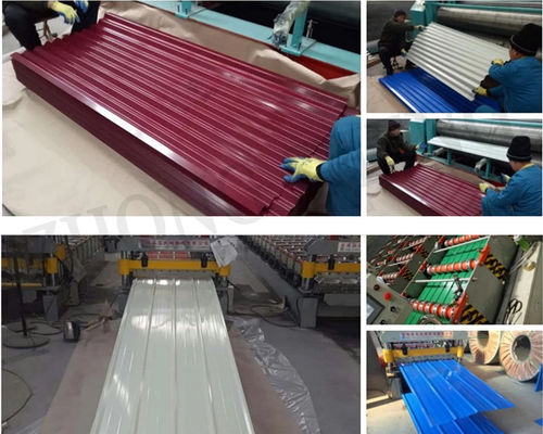 Chaves industriais Folha de telhado corrugada PPGI com revestimento de cores RAL e processamento de dobra em cartão de cores de 4 * 8 pés