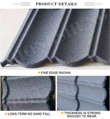 Prime 0.4mm*420mm*1340mm Roxo Verde Azul Pedra revestida de aço telhado telha para a construção de hotéis