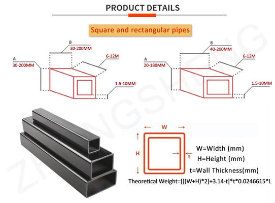 Tubo de fertilizante químico Perfeito desempenho de processamento com 1,5 8,18 mm Espessura 12X12 2,5x2,5 Tubos de aço quadrados de imersão quente