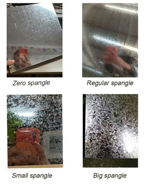 Empilhadeira de aço galvanizado GI mergulhada a quente com revestimento de zinco de 30-275 g/m2 e com garantia de 0,48 * 1000 mm Tamanho Big Spangel DX51D 80 g